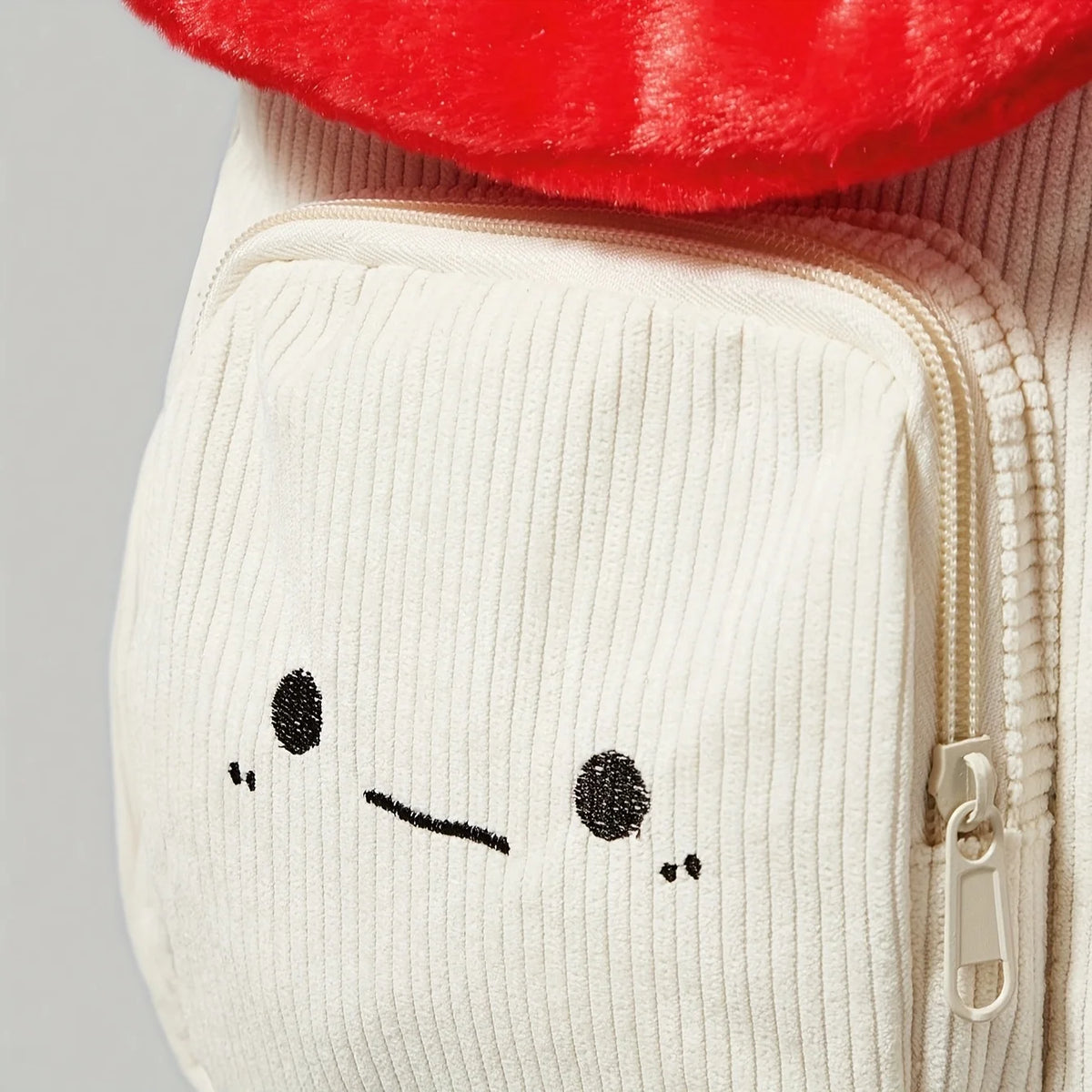 Mochila Kawaii de felpa con forma de seta para mujer, bolso de mano bonito con correas ajustables, cierre de cremallera, mochilas de estudiante de pana roja/blanca