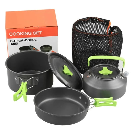 Juego de Cocina para Acampar, Juego de Utensilios de Cocina para Exteriores, Utensilios de Cocina Portátiles de Aluminio, Ollas, Tazones, Hervidores, Equipo para Picnic y Senderismo
