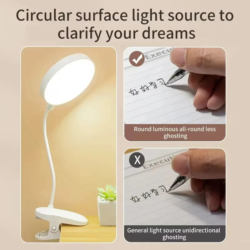 Lámpara de mesa Led, luz nocturna recargable por USB con abrazadera plegable, soporte de estudio, lámpara de lectura táctil, 3 modos de atenuación, luz de protección ocular