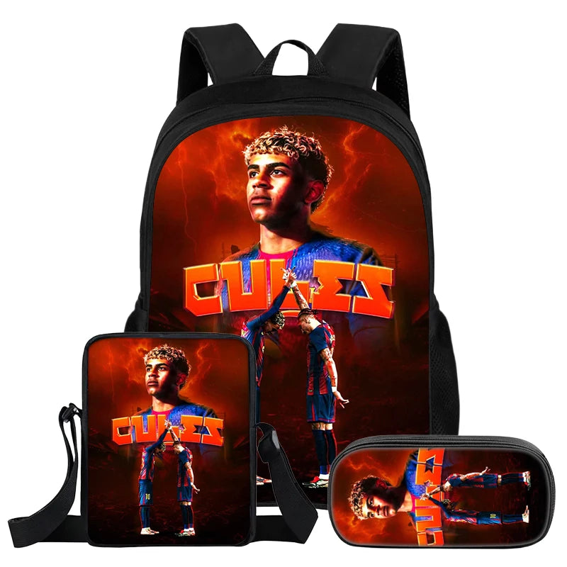 Conjunto de 3 uds de mochila L-Lamin Yamal para niños, estudiantes, estrella del fútbol, mochila, el mejor regalo, bolso de hombro, bolsas para lápices, mochila escolar