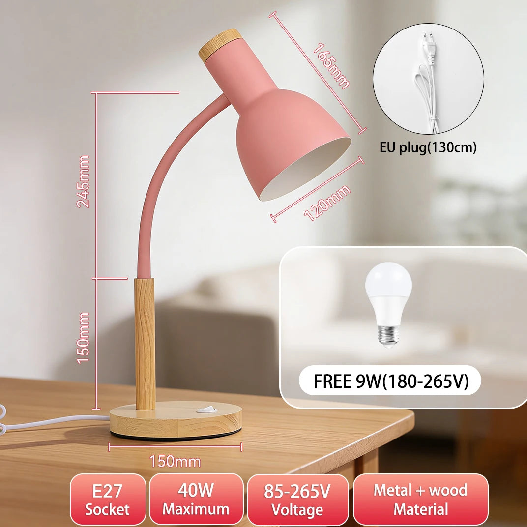 Lámpara LED de escritorio E27, lámparas de mesa con Base, bombilla reemplazable, luz de noche para habitación, dormitorio, oficina, estudio, iluminación de lectura