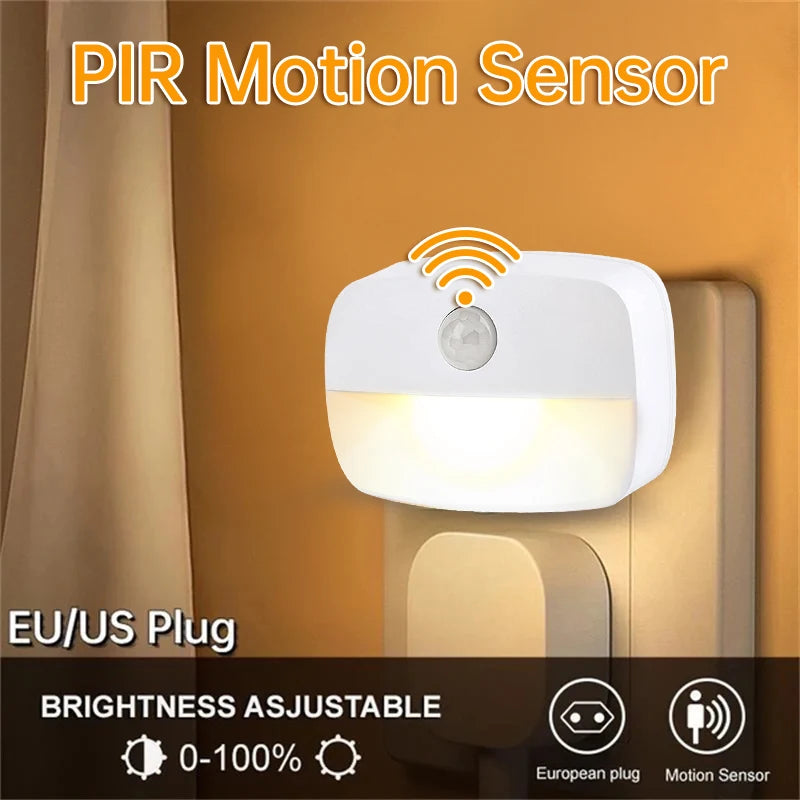 Luz LED nocturna con enchufe UE EE. UU., luz con Sensor de movimiento inteligente, lámpara de pared de 220V para el hogar, pasillo, escalera, cocina, dormitorio, lámpara de noche