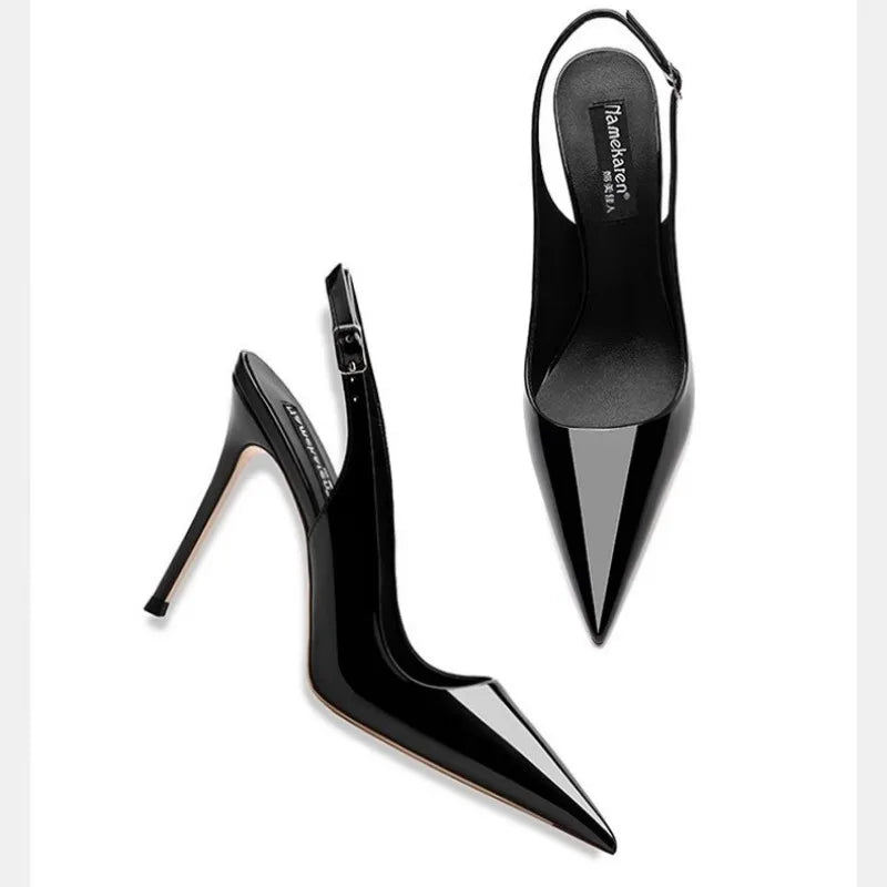 2025 Zapatos sexis de tacón súper alto para mujer, sandalias con punta estrecha, zapatos de tacón elegantes con talón descubierto para verano, vestido de tendencia 2025
