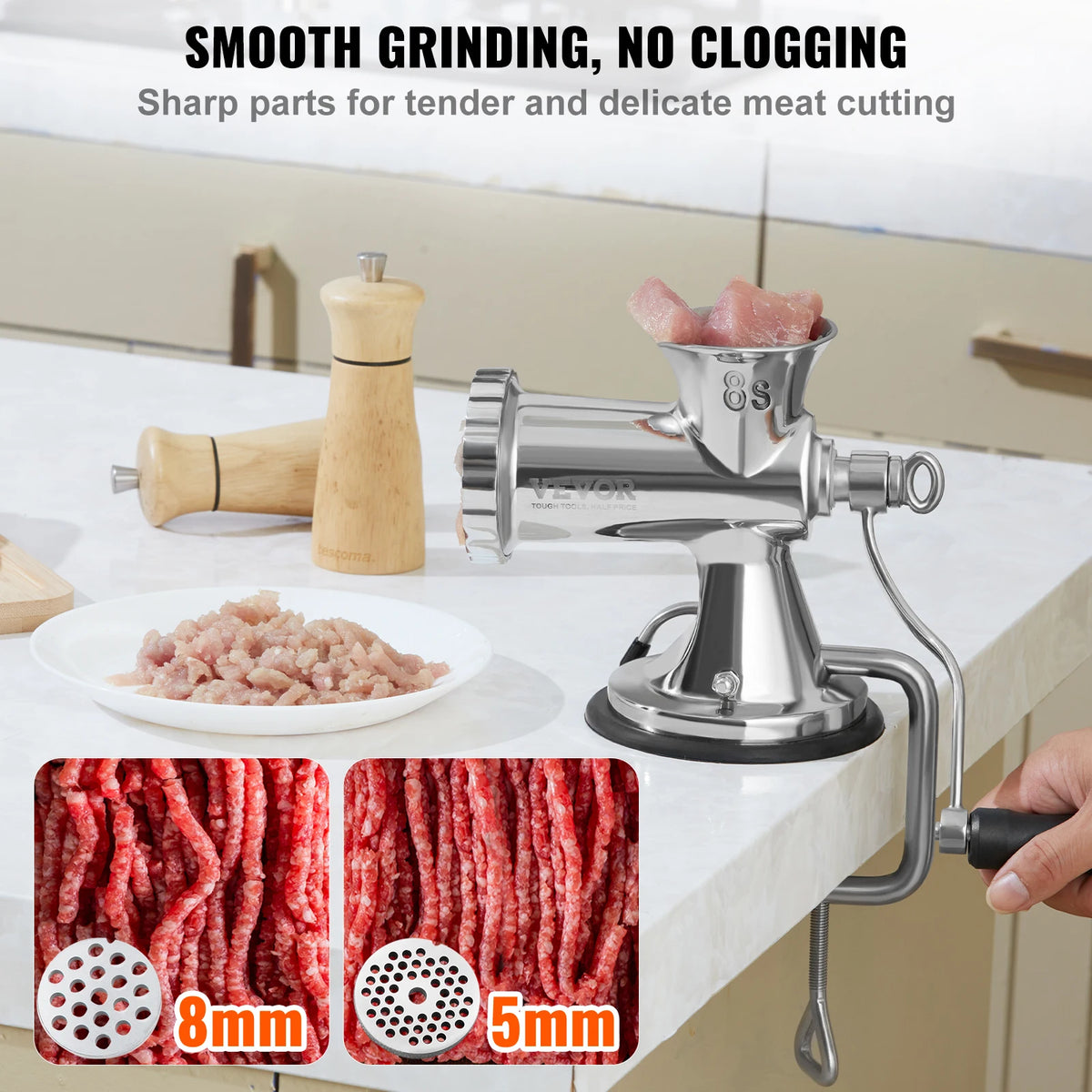 SucceBuy-picadora de carne Manual de acero inoxidable 304, picadora de carne Manual con ventosa y abrazadera de mesa de acero, picadora de carne, fabricante de salchichas