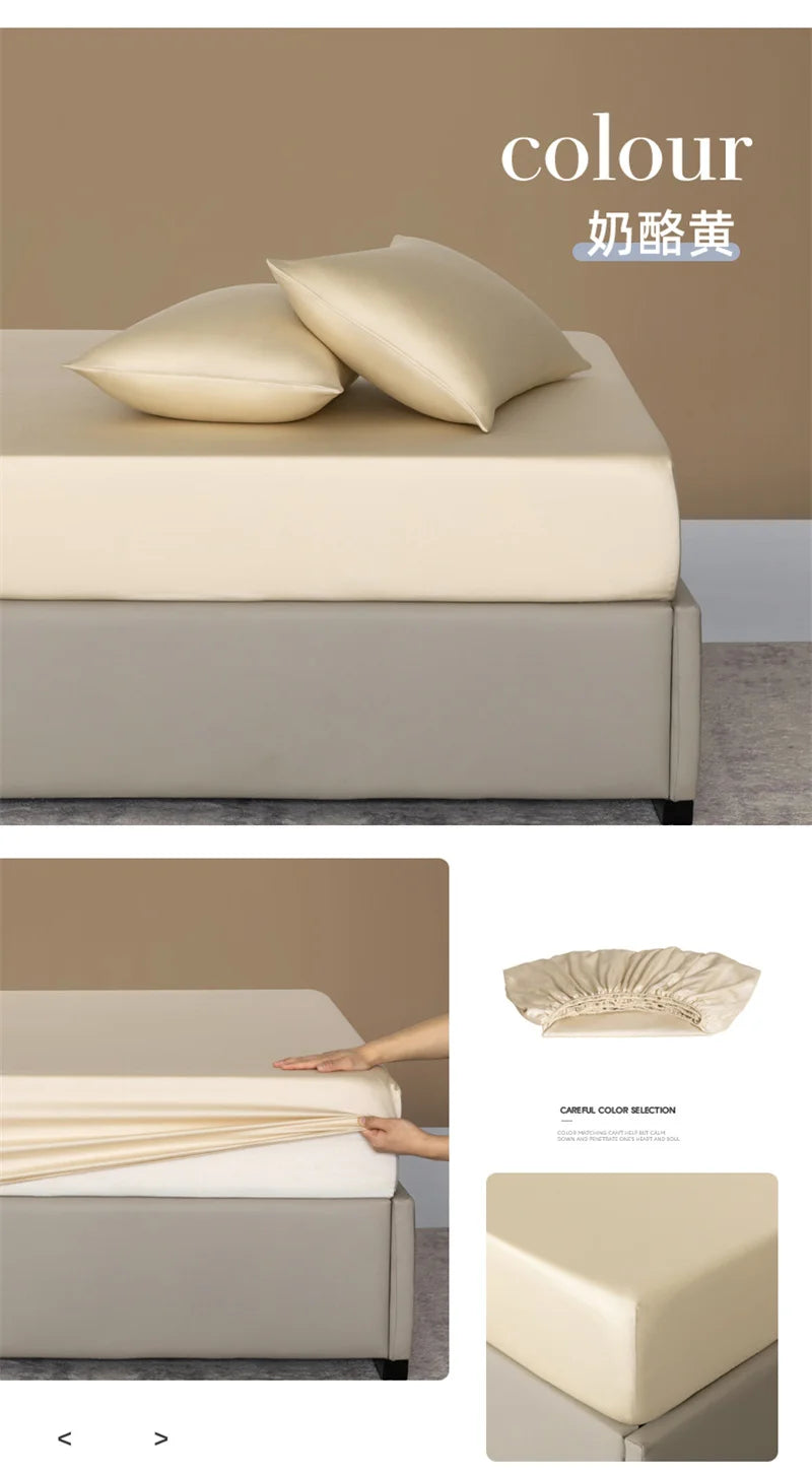 Sábana Ajustable de Bambú Orgánico, Color Sólido, Cubrecama Sedoso de Lujo con Banda Elástica, Tamaño Doble/Queen, Personalizable