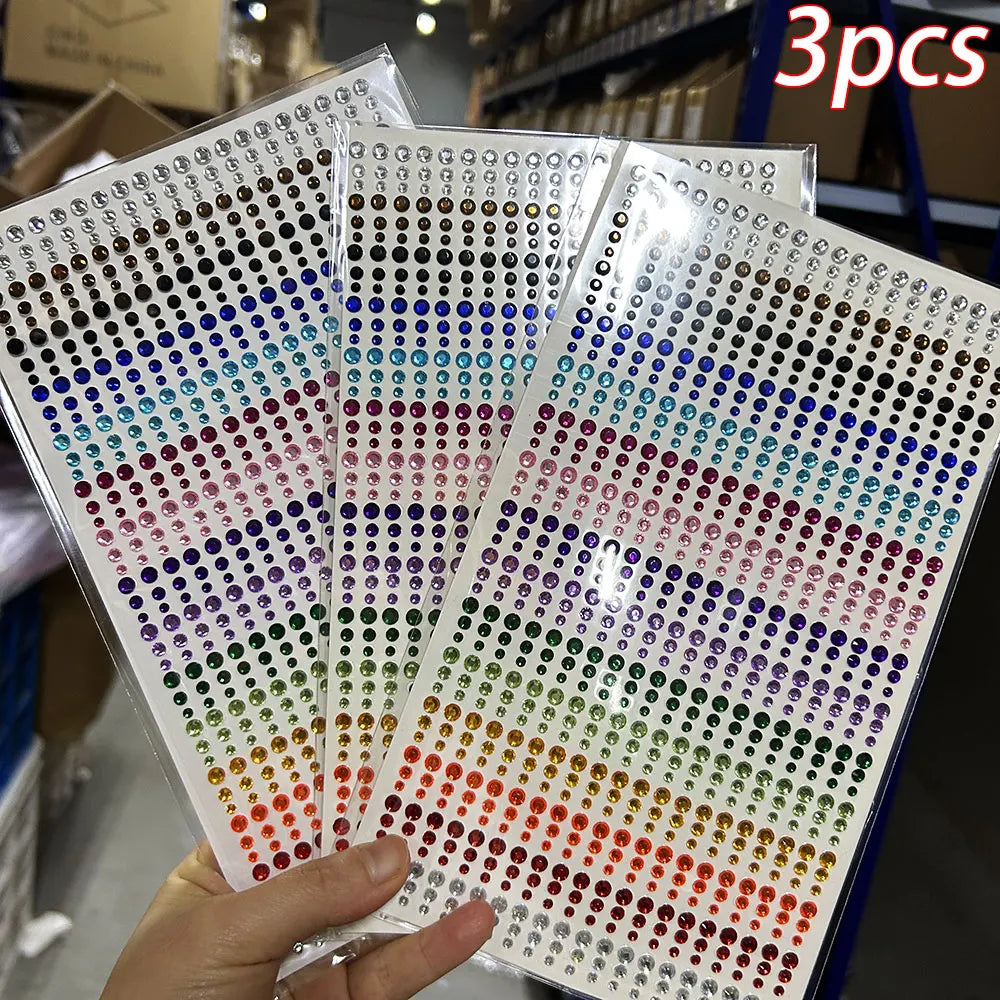 1 hoja 900 Uds. Pegatinas de gemas brillantes de cara de arcoíris, tatuaje Facial adhesivo, joyas de diamantes de imitación para ojos, mezcla de 3/4/5mm, maquillaje para fiesta de boda