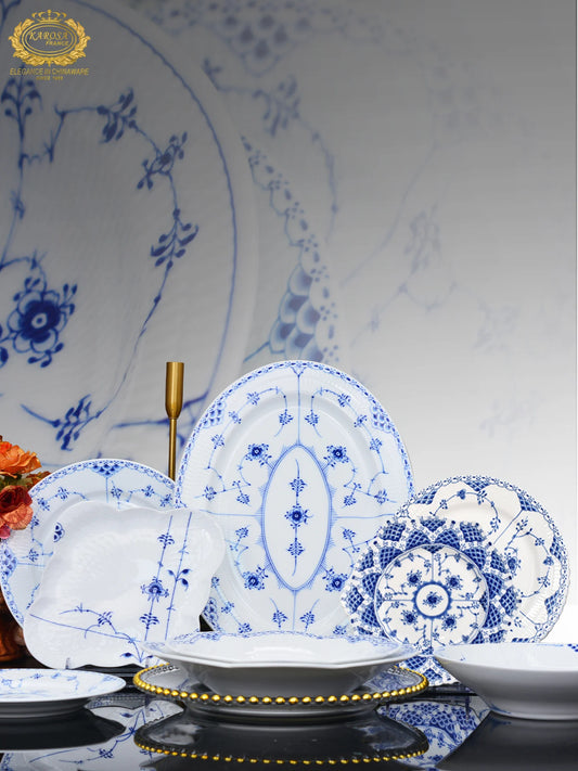 Juego de vajilla de porcelana blanca de Jingdezhen con diseño de hierba Tang azul y blanca, plato llano para uso doméstico, t...