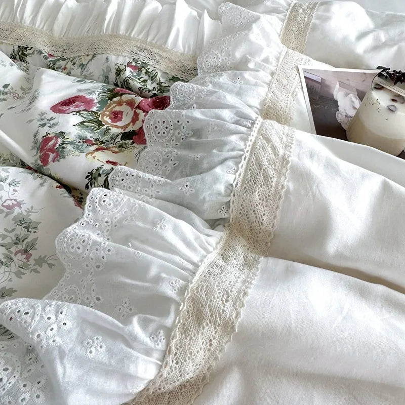 Juego de fundas de edredón con volantes, de 3 piezas ropa de cama, Floral, 100% algodón, blanco, 2 fundas de almohada, US/UK, Super King size