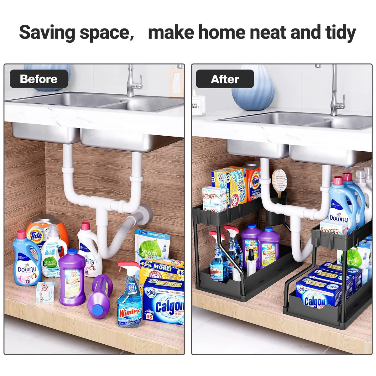 Estante de Almacenamiento Extraíble de Doble Capa, Cajones de Gran Capacidad para Ahorrar Espacio, Organizador para Cocina y Baño