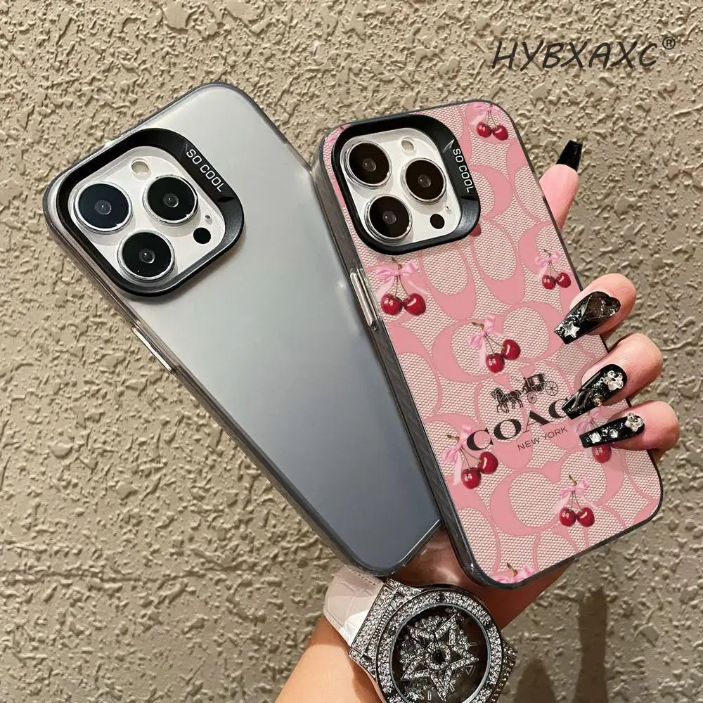 Funda C-Coach-s Cherries para iPhone 17 16 15 Pro MAX 14 13 12 16e 15Pro Plus, Carcasa Plateada 17Air, Fundas IMD