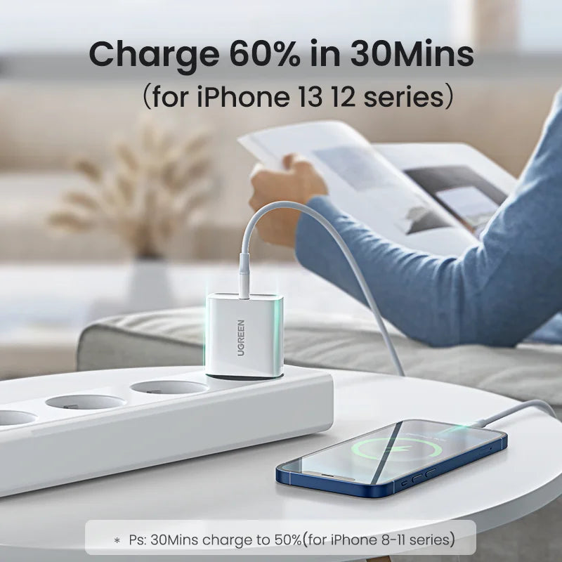 UGREEN Quick Charge 4,0 3,0 QC PD cargador 20W QC4.0 QC3.0 USB tipo C cargador rápido para iPhone 17 16 15 Pro Xiaomi teléfono PDCharger