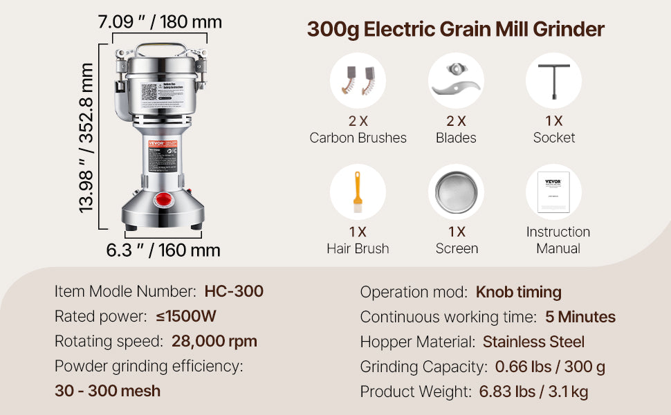 SucceBuy-molinillo de granos eléctrico, molinillos de especias oscilantes comerciales para hierbas secas, granos, especias, cereales, café y maíz, 150-2500g