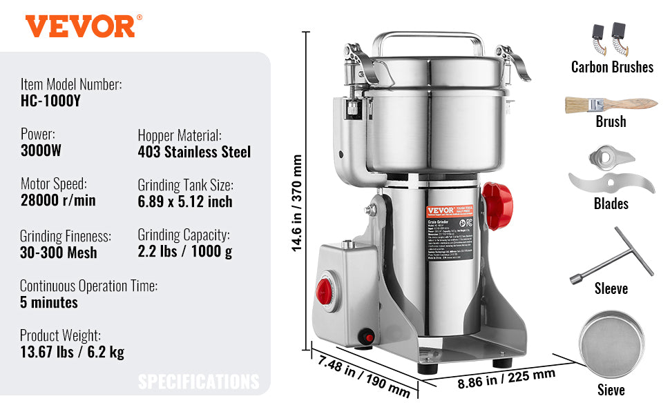 SucceBuy-molinillo de granos eléctrico, molinillos de especias oscilantes comerciales para hierbas secas, granos, especias, cereales, café y maíz, 150-2500g