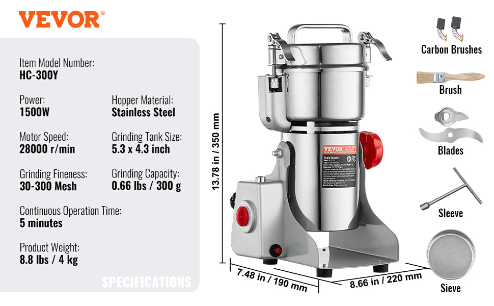 SucceBuy-molinillo de granos eléctrico, molinillos de especias oscilantes comerciales para hierbas secas, granos, especias, cereales, café y maíz, 150-2500g