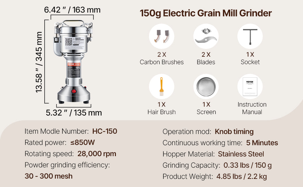 SucceBuy-molinillo de granos eléctrico, molinillos de especias oscilantes comerciales para hierbas secas, granos, especias, cereales, café y maíz, 150-2500g