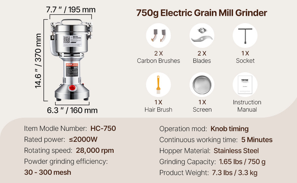 SucceBuy-molinillo de granos eléctrico, molinillos de especias oscilantes comerciales para hierbas secas, granos, especias, cereales, café y maíz, 150-2500g