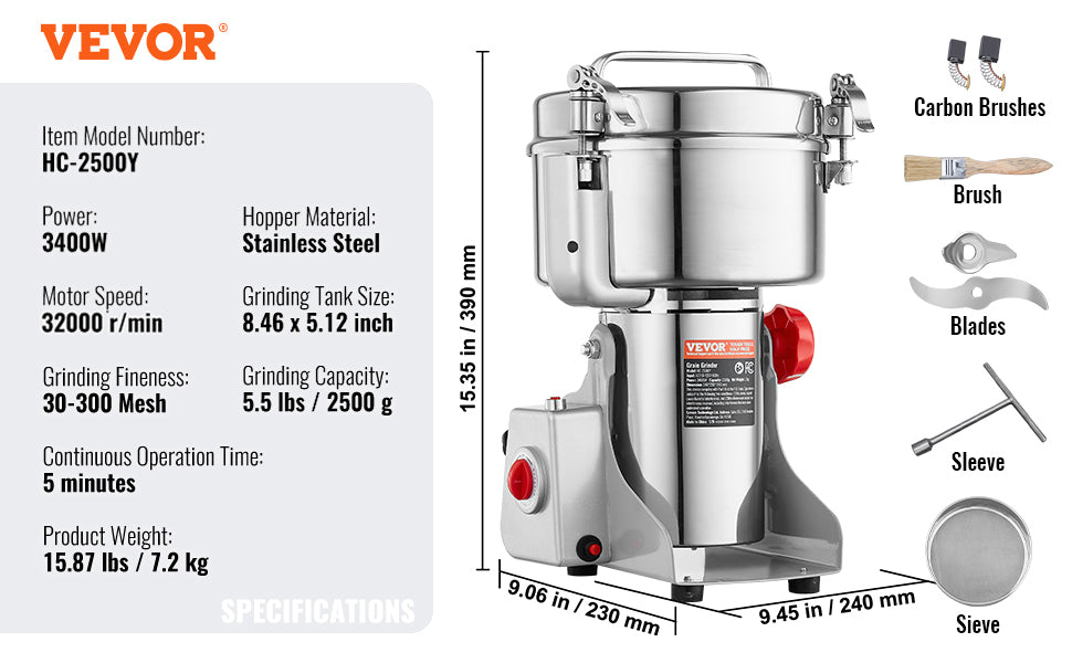 SucceBuy-molinillo de granos eléctrico, molinillos de especias oscilantes comerciales para hierbas secas, granos, especias, cereales, café y maíz, 150-2500g
